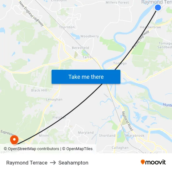 Raymond Terrace to Seahampton map