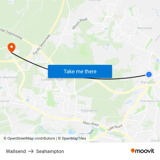 Wallsend to Seahampton map