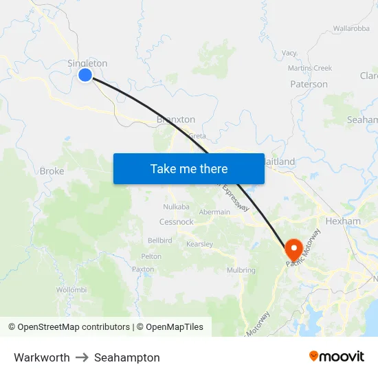 Warkworth to Seahampton map