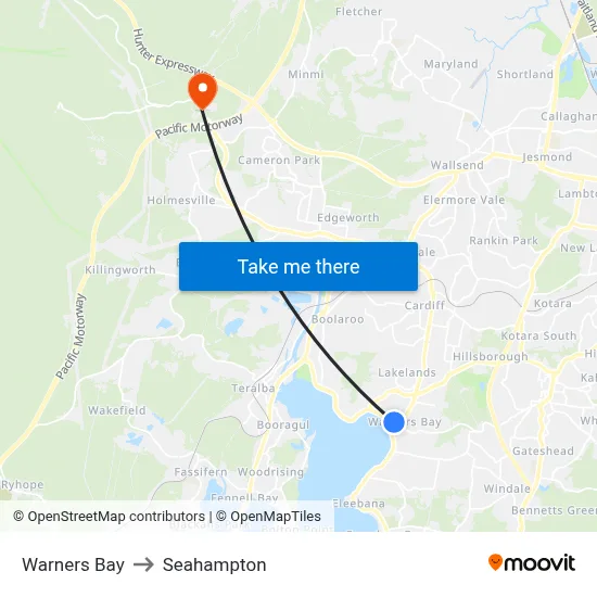 Warners Bay to Seahampton map