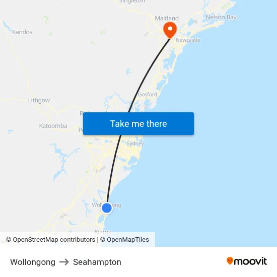 Wollongong to Seahampton map