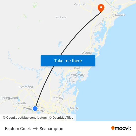 Eastern Creek to Seahampton map