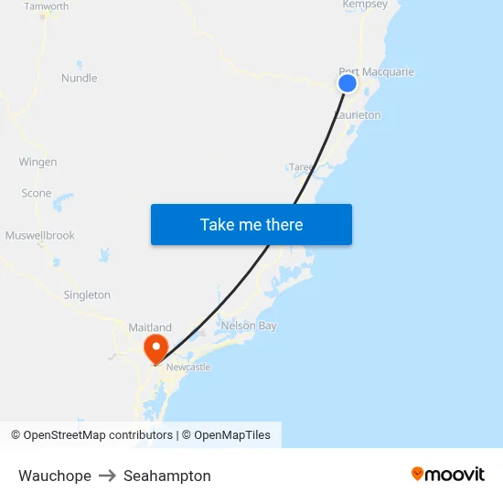 Wauchope to Seahampton map