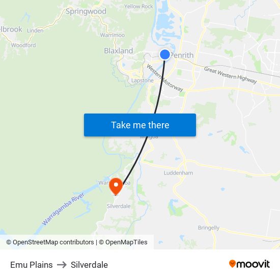 Emu Plains to Silverdale map