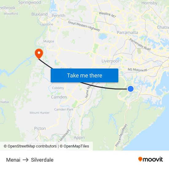 Menai to Silverdale map