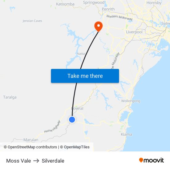 Moss Vale to Silverdale map