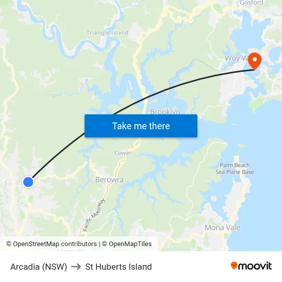 Arcadia (NSW) to St Huberts Island map