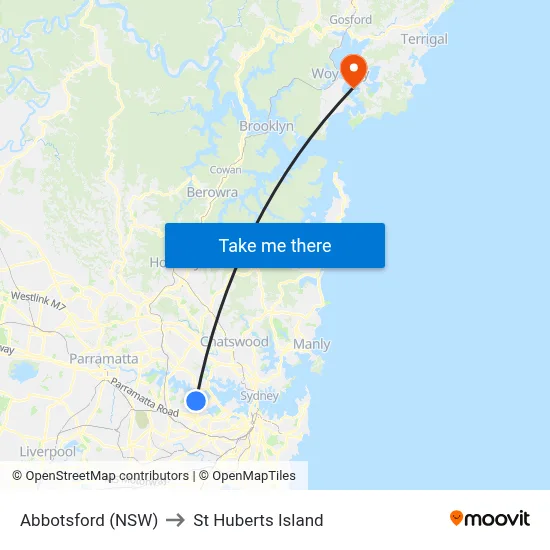 Abbotsford (NSW) to St Huberts Island map