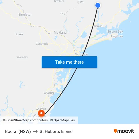 Booral (NSW) to St Huberts Island map