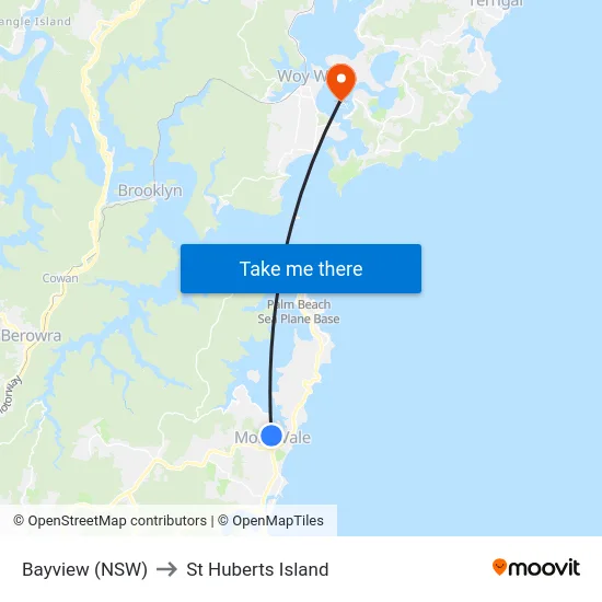 Bayview (NSW) to St Huberts Island map