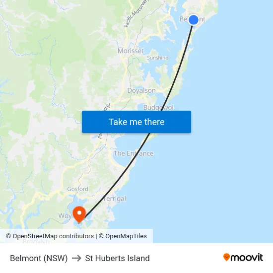 Belmont (NSW) to St Huberts Island map