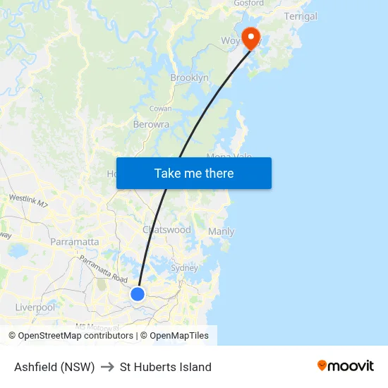 Ashfield (NSW) to St Huberts Island map