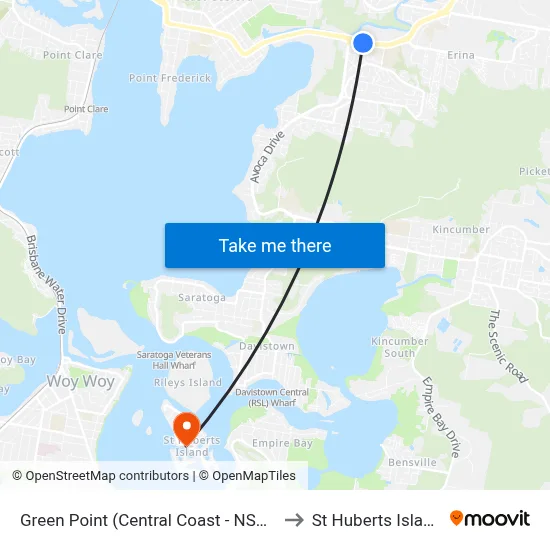 Green Point (Central Coast - NSW) to St Huberts Island map