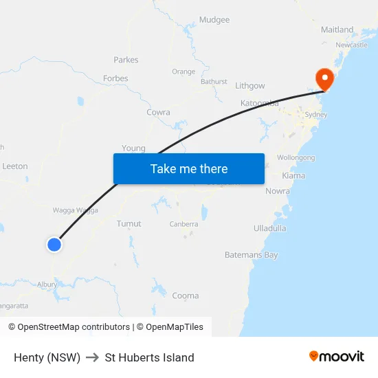 Henty (NSW) to St Huberts Island map
