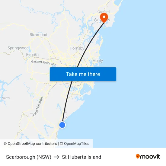 Scarborough (NSW) to St Huberts Island map