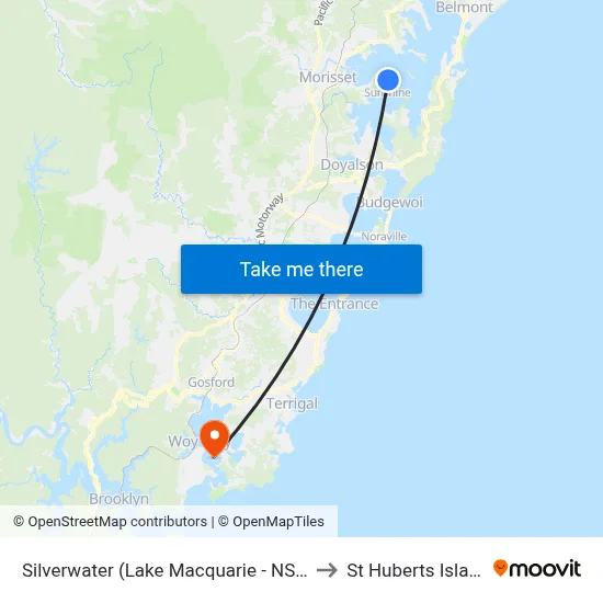 Silverwater (Lake Macquarie - NSW) to St Huberts Island map