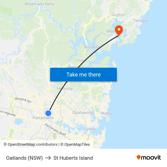 Oatlands (NSW) to St Huberts Island map