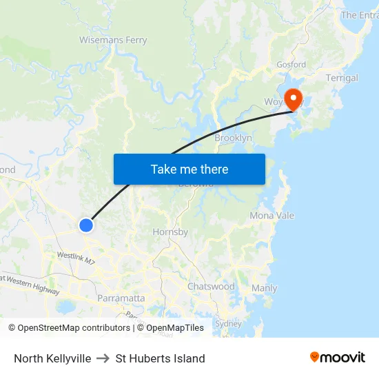 North Kellyville to St Huberts Island map