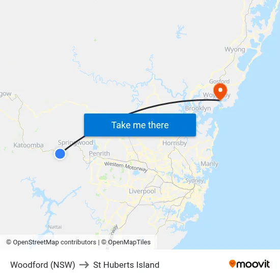 Woodford (NSW) to St Huberts Island map
