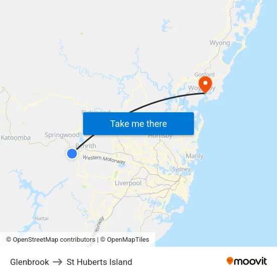 Glenbrook to St Huberts Island map