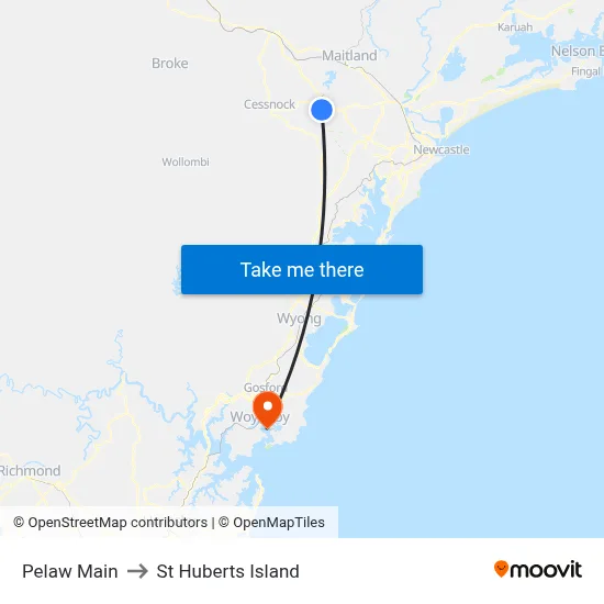 Pelaw Main to St Huberts Island map
