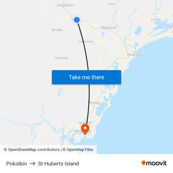Pokolbin to St Huberts Island map