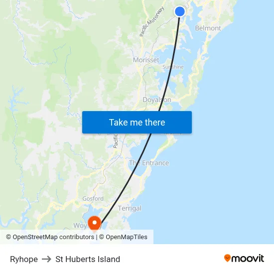 Ryhope to St Huberts Island map