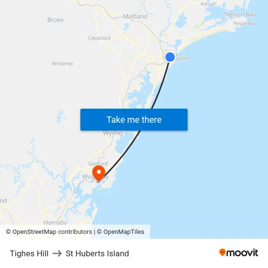 Tighes Hill to St Huberts Island map