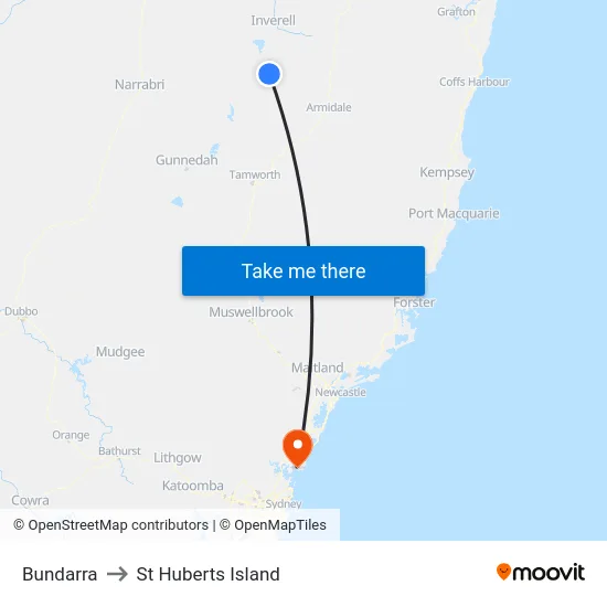 Bundarra to St Huberts Island map