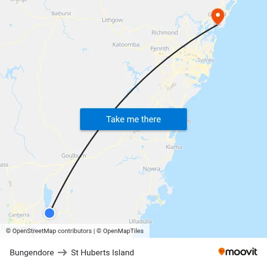 Bungendore to St Huberts Island map