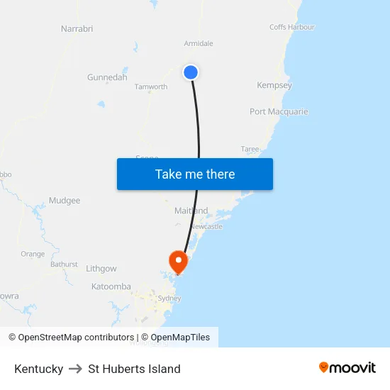 Kentucky to St Huberts Island map