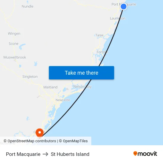 Port Macquarie to St Huberts Island map