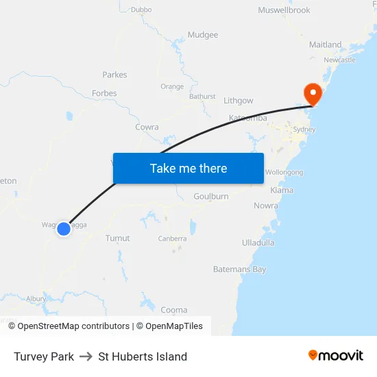 Turvey Park to St Huberts Island map