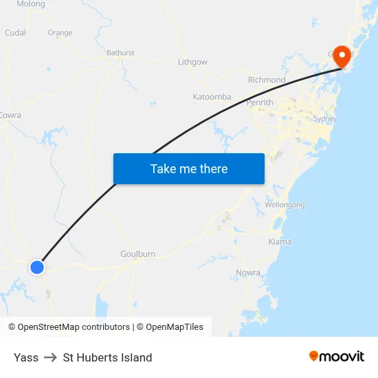 Yass to St Huberts Island map