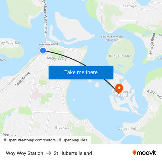 Woy Woy Station to St Huberts Island map