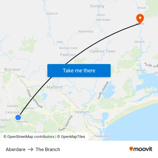 Aberdare to The Branch map