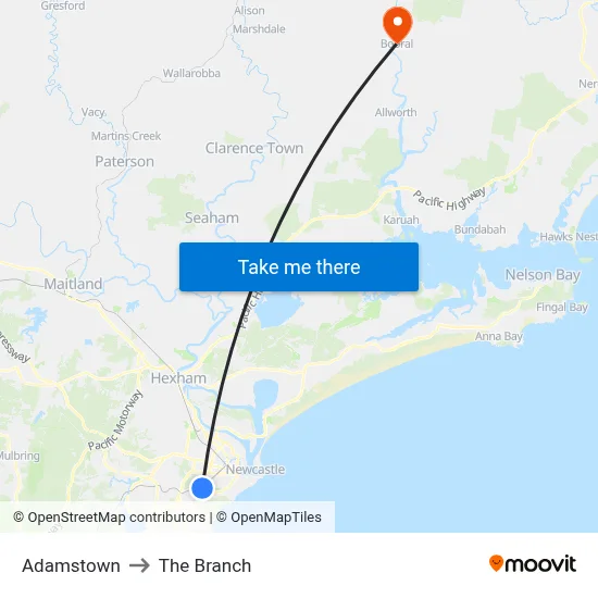Adamstown to The Branch map