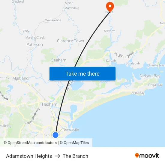 Adamstown Heights to The Branch map