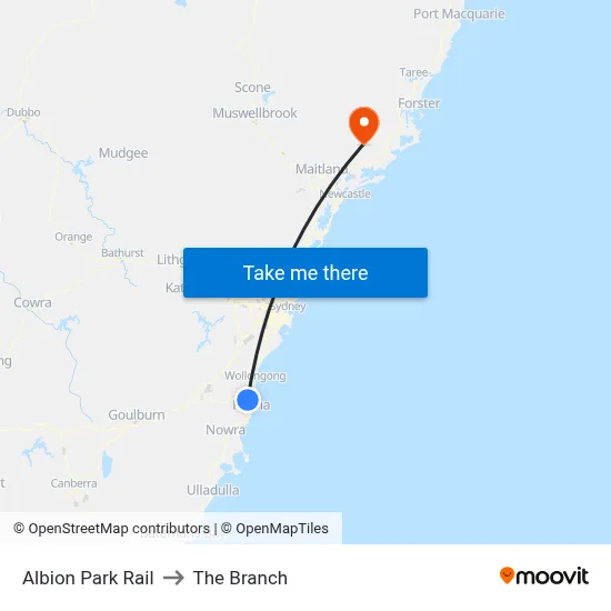 Albion Park Rail to The Branch map