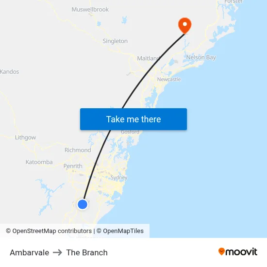 Ambarvale to The Branch map