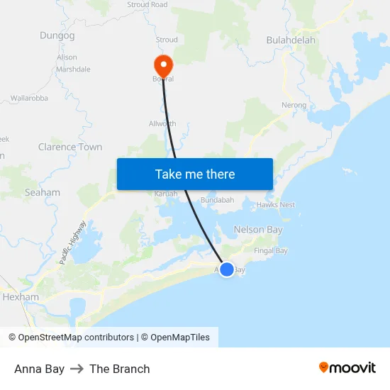 Anna Bay to The Branch map