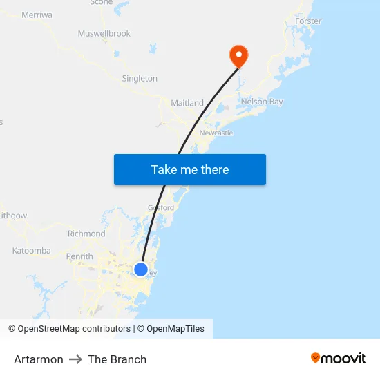 Artarmon to The Branch map