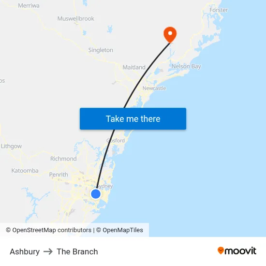 Ashbury to The Branch map