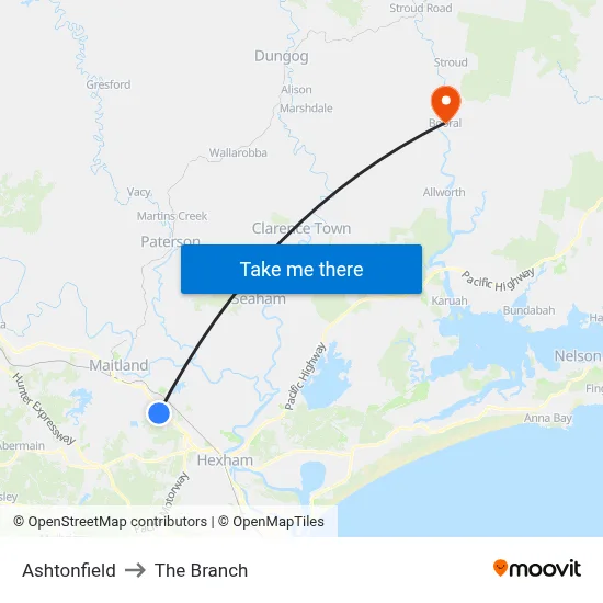 Ashtonfield to The Branch map