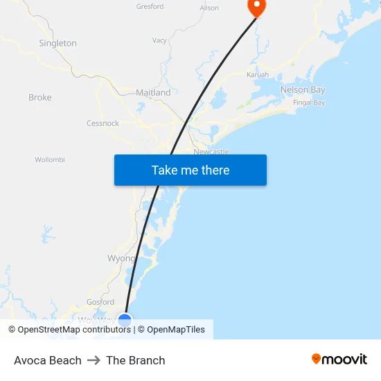 Avoca Beach to The Branch map