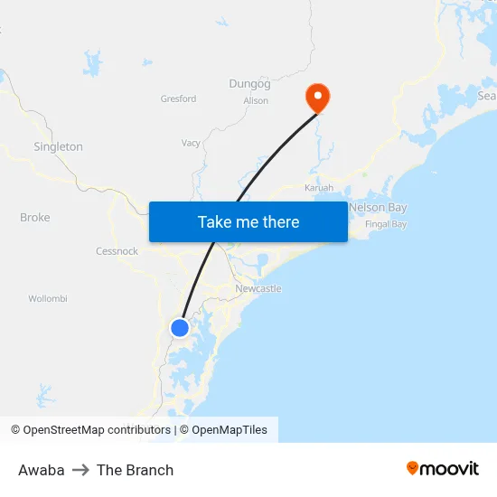 Awaba to The Branch map