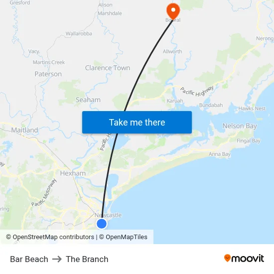 Bar Beach to The Branch map