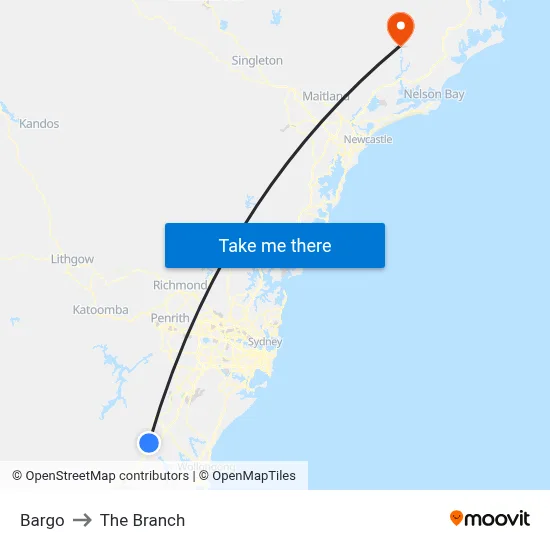 Bargo to The Branch map