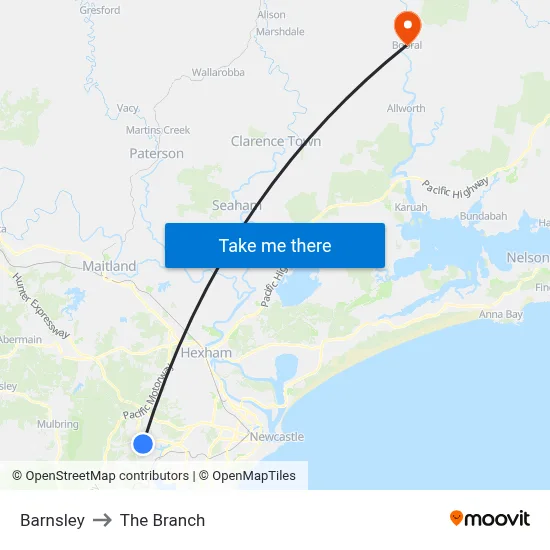 Barnsley to The Branch map