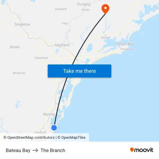 Bateau Bay to The Branch map